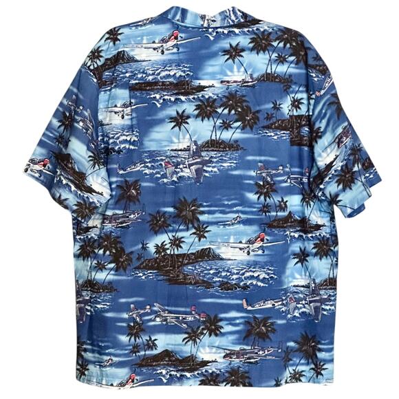Vintage KY's Blue Hawaiian Shirt Size XL Pacific WWII Planes Short Sleeve Retro - Picture 7 of 7